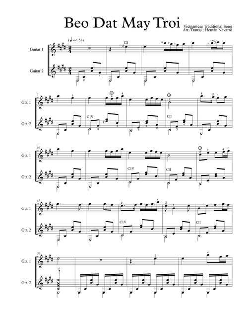 Beo Dat May Troi (Arr. Hernán Navarro) - Vietrnamese traditional song (Instrumental Duet)