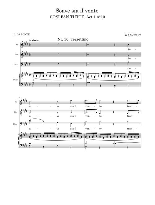 N°10 "Soave sia il vento" - Cosi fan tutte - W.A. Mozart  - Piano