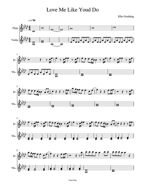 Love Me Like You Do (Arr. Vittari Duo, Nia Squirrell) - Ellie Goulding (Instrumental Duet)