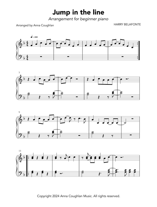 Jump In The Line (Arr. Anna Coughlan) - Harry Belafonte (Piano Solo)