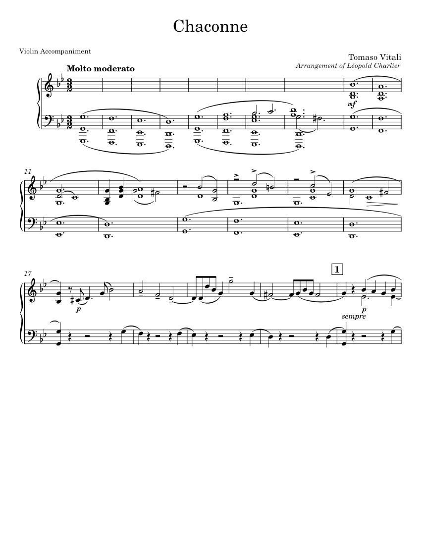 Vitali Chaconne (accompaniment) Sheet Music for Organ (Solo ...