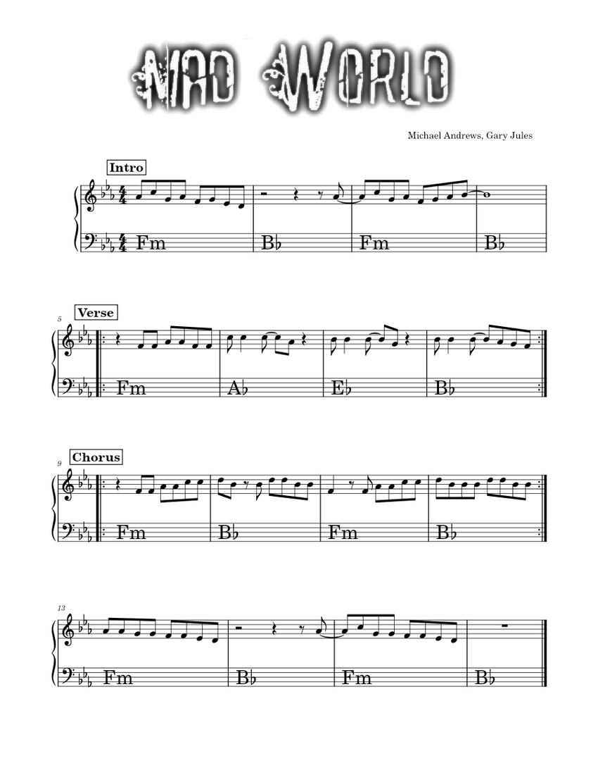 Mad World Sheet music for Piano (Solo)