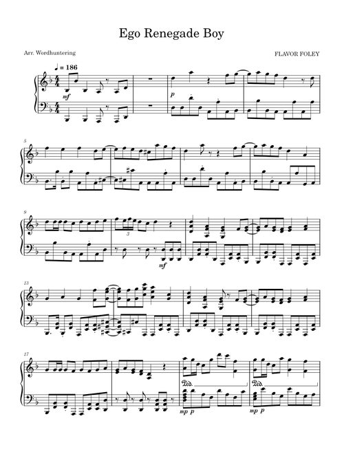 Ego Renegade Boy Piano Arrangement