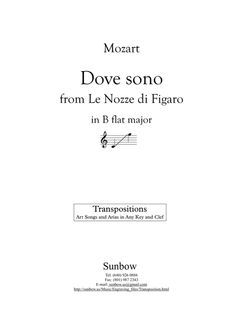 Mozart: Dove sono (transposed to B flat Major) (Arr. Sunbow) (Piano Vocal)