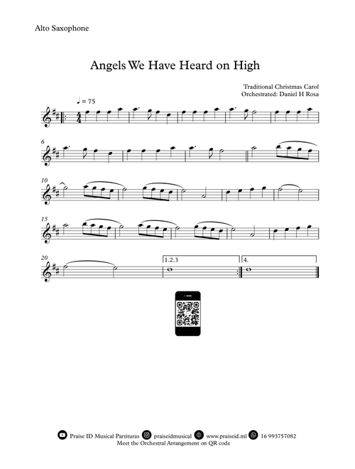 Angels We Have Heard on High - Gloria in excelsi Deo - Easy Alto Saxophone (Arr. Daniel H Rosa) - Traditional Christmas Carol (Alto Sax Solo)