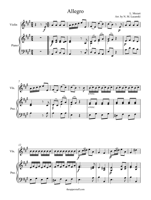 Allegro (Arr. Nick Lacanski) - Mozart, Leopold (Violin and Piano)