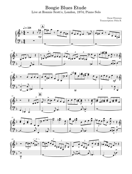 Boogie Blues Etude (1974) – Oscar Peterson (Piano Solo Transcription)