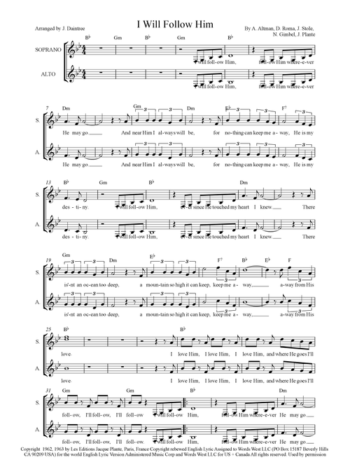 I Will Follow Him (i Will Follow You) (Arr. J. Daintree) - Little Peggy March (Choral, 3-Part)