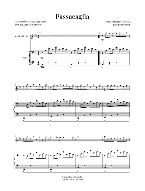 Passacaglia by Handel/Halvorsen (Arr. Glauco Fernandes) - Georg Friedrich Händel, Johan Halvorsen (Clarinet and Piano)