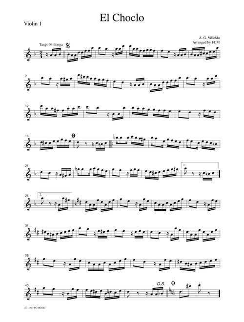 Tango El Choclo, for string quartet, TA002 (Arr. FCMUSIC) - A. G. Villoldo (String Quartet)