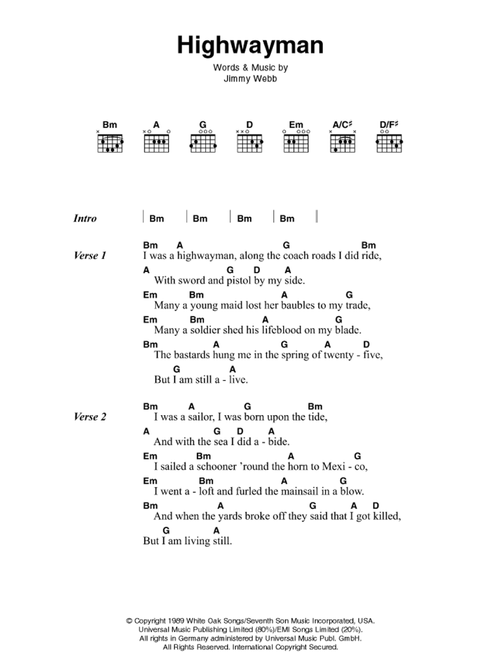 Highwayman - Johnny Cash (Guitar Chords-Lyrics)