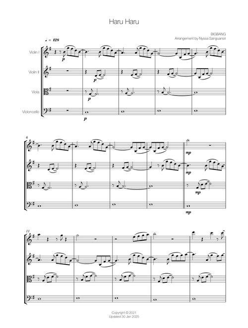 Haru Haru (Arr. Nyssa Sanguansri) - Kwon Ji-yong (g Dragon) (String Quartet)