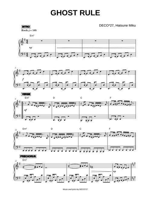 Ghost Rule - DECO*27, Hatsune Miku (Piano)