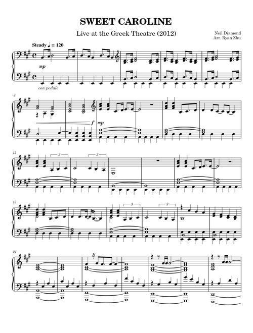 Sweet Caroline – Neil Diamond | Arranged for Piano Solo