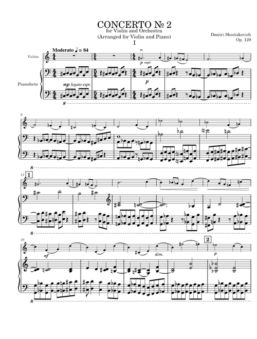 Shostakovich - Violin Concerto № 2, Op. 129 - Arrangement for Solo Violin and Piano