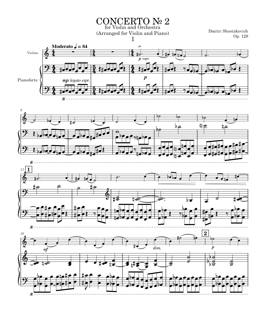 Transportere Terminal øjenvipper Shostakovich - Violin Concerto № 2, Op. 129 - Arrangement for Solo Violin  and Piano Sheet music for Piano, Violin (Mixed Duet) | Musescore.com
