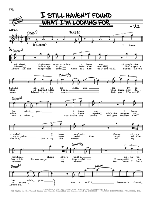 I Still Haven't Found What I'm Looking For - U2 (Real Book - Melody-Chords-Lyrics)