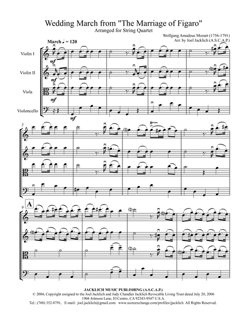 Wedding March from "The Marriage of Figaro" (Arr. Joel Jacklich (A.S.C.A.P.)) - Wolfgang Amadeus Mozart (String Quartet)