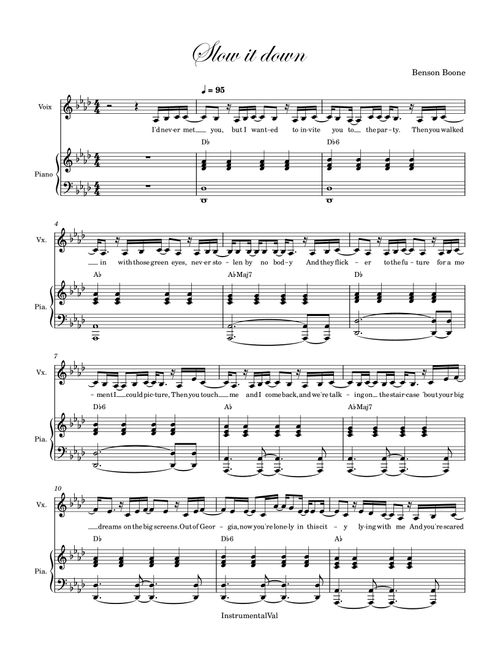 Slow It Down (Arr. InstrumentalVal) - Benson Boone (Piano-Vocal-Guitar (Piano Accompaniment))