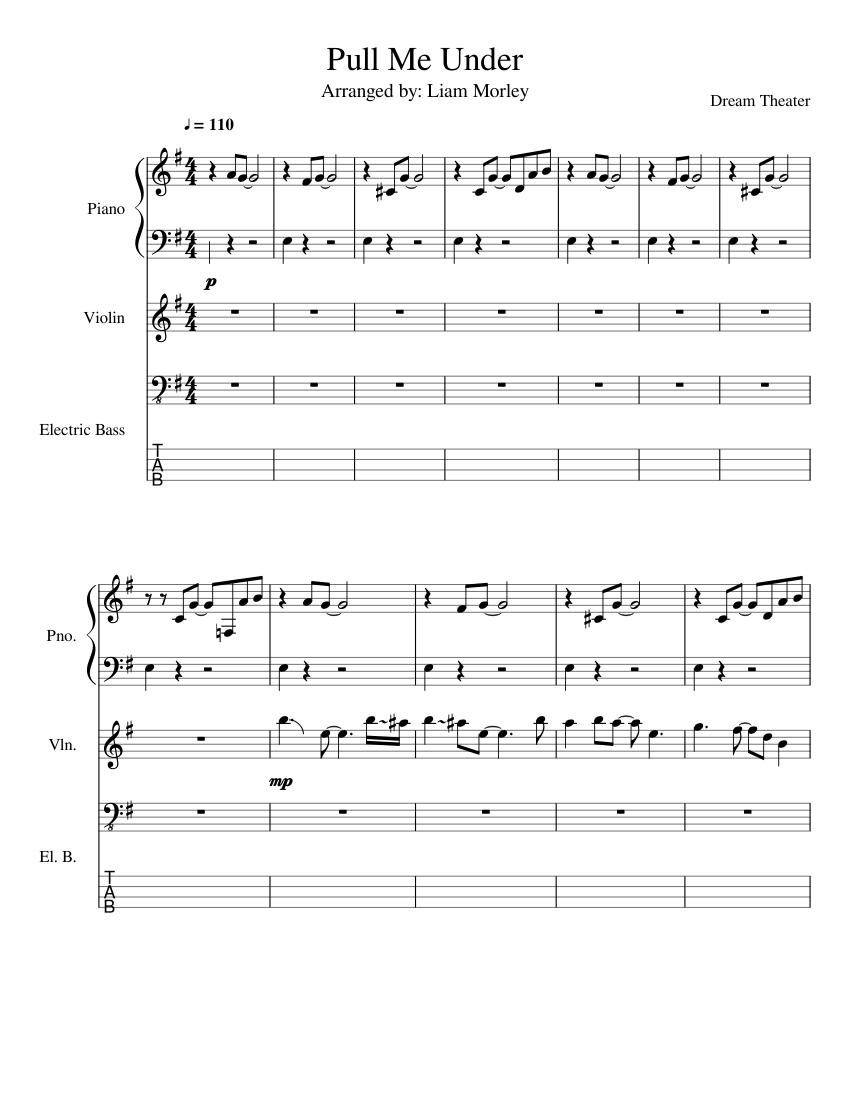 Pull Me Under Sheet music for Piano, Violin, Bass guitar (Mixed