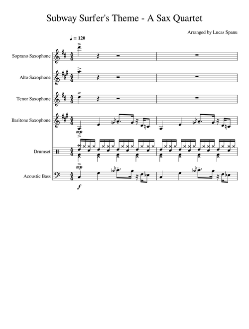 Subway Surfers Main Theme – Saxophone Quartet + Rhythm Section