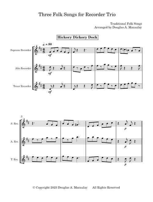 Three Folk Songs for Recorder Trio