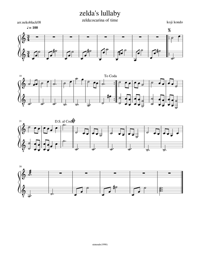 Zelda's lullaby Sheet Music for Piano (Solo) easy | MuseScore.com
