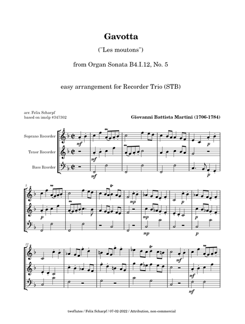 Gavotta - Giovanni Battista Martini- easy arr. for Recorder Trio (STB)