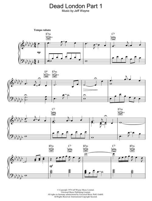 Dead London (from War Of The Worlds) - Jeff Wayne (Piano-Vocal-Guitar (Piano Accompaniment))