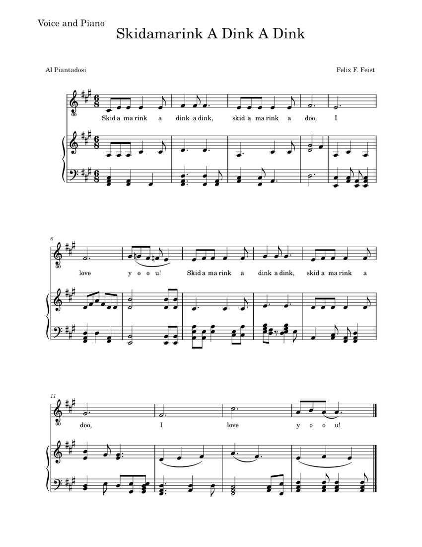 Skidamarink A Dink A Dink3 Sheet music for Piano, Vocals (PianoVoice