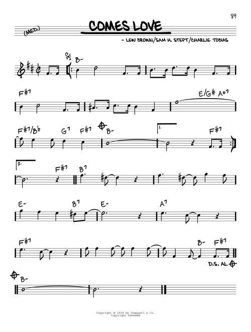 Comes Love - Lew Brown, Sam Stept, Charles Tobias (Real Book - Melody-Chords)