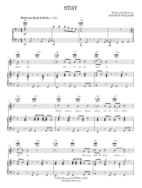 Stay - Frankie Valli, Frankie Valli & The Four Seasons, Jersey Boys Musical, Maurice Williams & The (Piano-Vocal-Guitar)