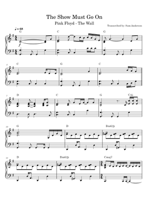 PERSONZ The Show Must Go On バンドスコア The Show Must Go On - Pink Floyd Sheet Music and Tab with Chords