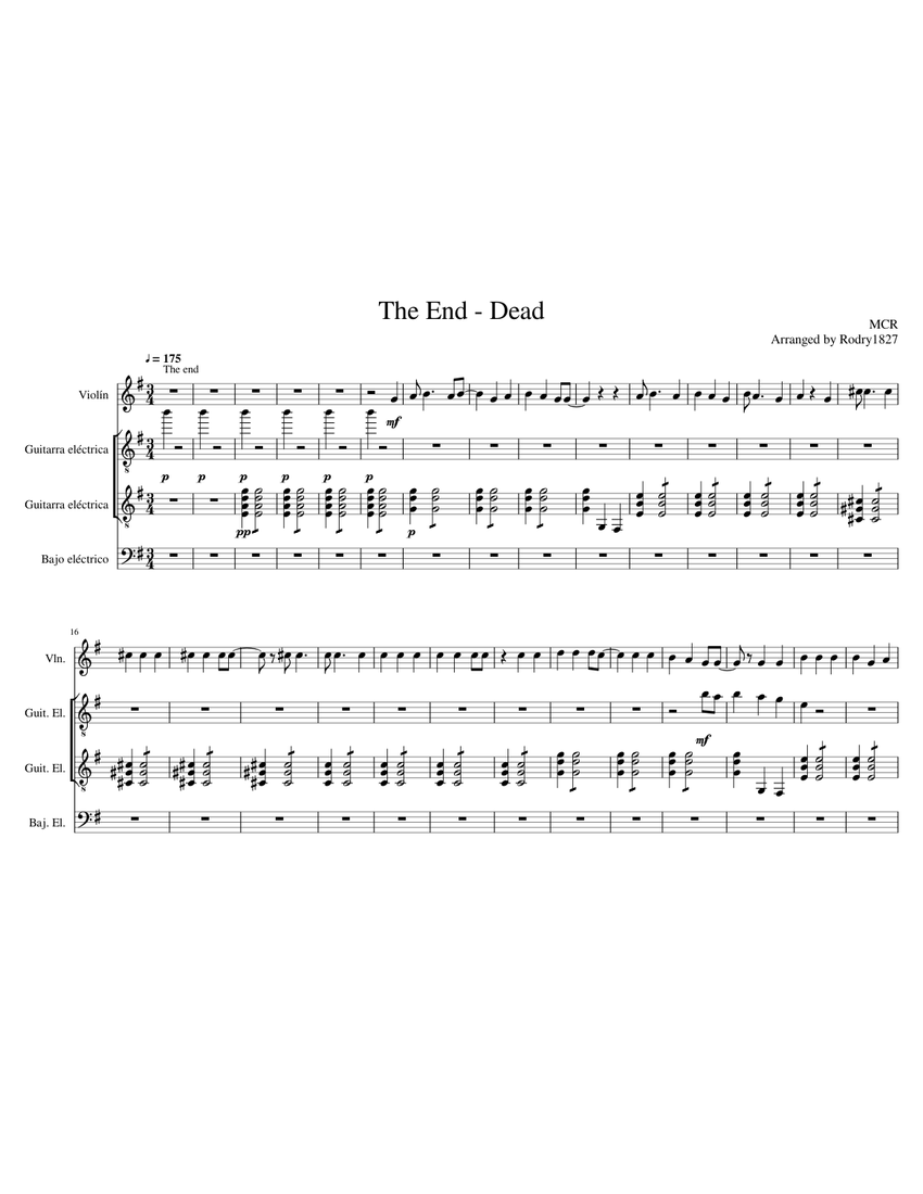 The End - Dead - My Chemical Romance Sheet Music for Violin