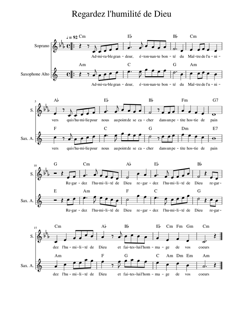 Regardez l'humilité de Dieu Sheet music for Soprano, Saxophone alto