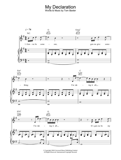 My Declaration - Tom Baxter (Piano-Vocal-Guitar (Piano Accompaniment))