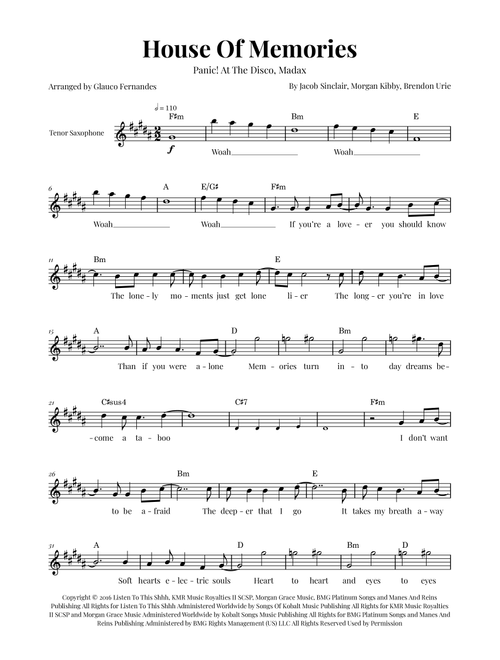 House Of Memories (Arr. Glauco Fernandes) - Madax (Tenor Sax Solo)