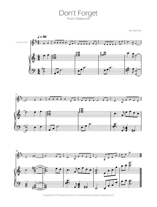 Don't Forget (Arr. Ygor Nunes Silva) - Toby Fox (Trumpet and Piano)