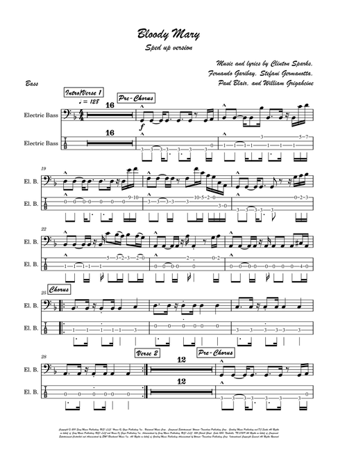 Bloody Mary (Arr. David Lartey) - Lady Gaga (Bass Tab)