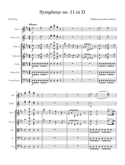 Symphony no. 11 in D K 84/73q - Wolfgang Amadeus Mozart