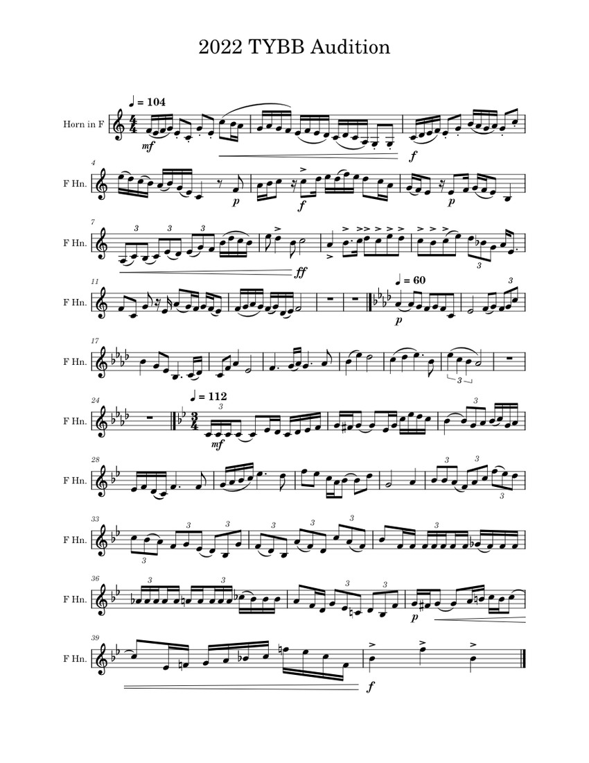 2022 TYBB Audition Sheet music for French horn (Solo)