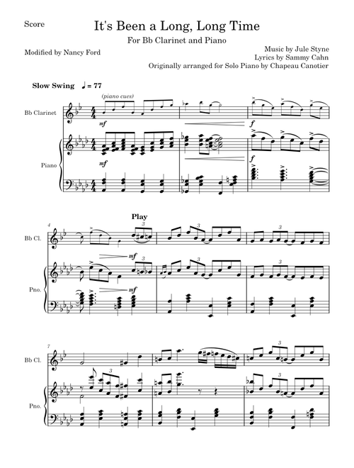Its Been a Long Long Time - Jule Styne and Sammy Cahn (Bb Clarinet and Piano)