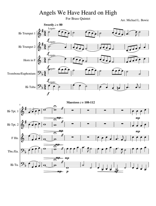 Angels We Have Heard On High Brass Quintet