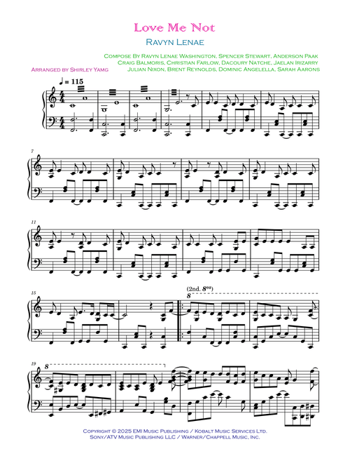 Love Me Not (Arr. Shirley Yang) - Ravyn Lenae (Piano Solo)