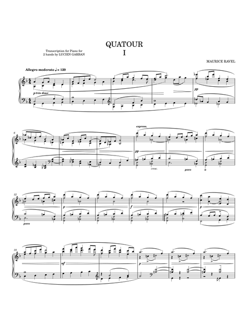 String quartet in F major for solo piano (Arr. Lucien Garban) - Maurice Ravel (Piano Solo)