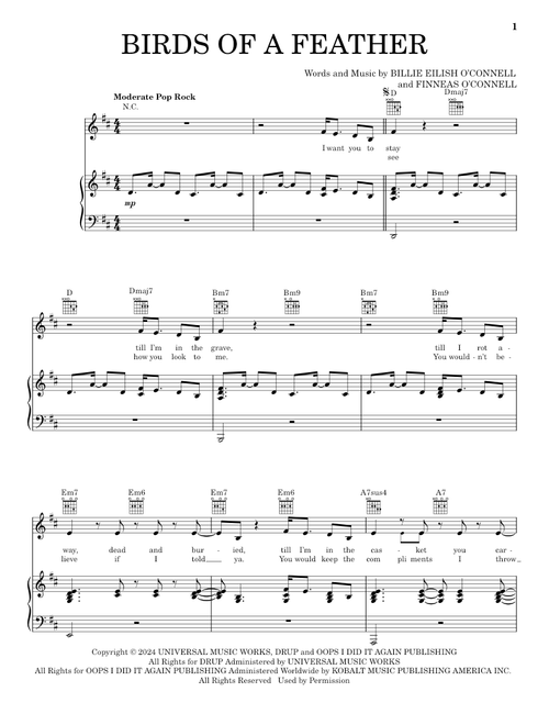 BIRDS OF A FEATHER - Billie Eilish (Piano-Vocal-Guitar)