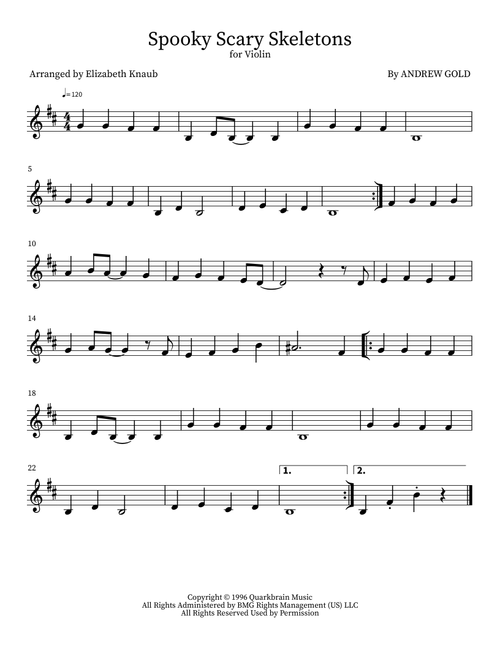 Spooky Scary Skeletons (Arr. Elizabeth Knaub) - Andrew Gold (Violin Solo)