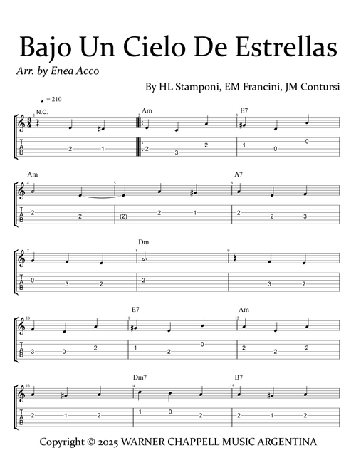 Bajo Un Cielo De Estrellas (Arr. Enea Acco) - Hector Luciano Stamponi, Jose Maria Contursi, Enrique Mario Francini (Lead Sheet - Fake Book)