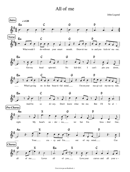 All of me by John Legend (Lead Sheet)