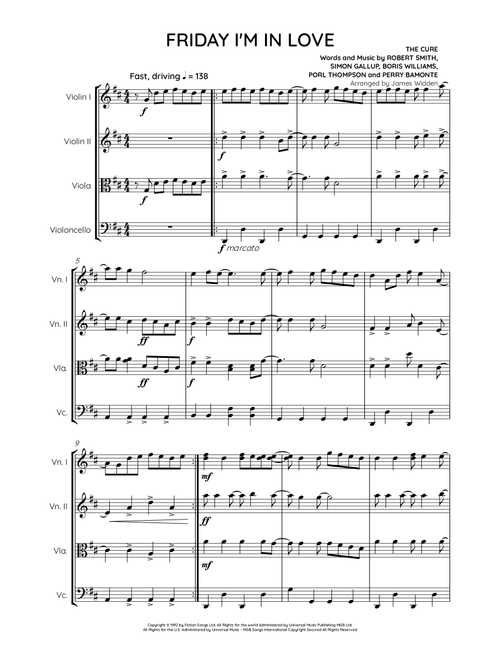 Friday I'm In Love (Arr. James Widden) - The Cure (String Quartet)